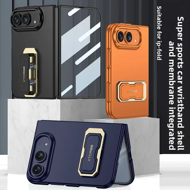 Finger Wraist Strap Holder Casing For iPhone Duo Case Fold Metal Camera part Protection With Film Full Cover Mobile Phone Cover view 2
