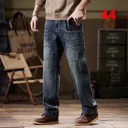 Cargo Denim Pants Men Plus Size Jeans Vintage Denim Pants Fashion Casual Solid Color Trousers Male Big Size Jeans