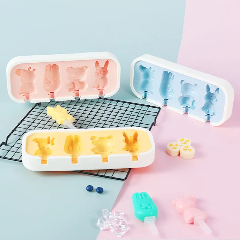 Silicone dos desenhos animados molde diy caseiro sorvete pudim caixa de picolé queijo varas de grau alimentício molde cozinha gelo cubo fabricante