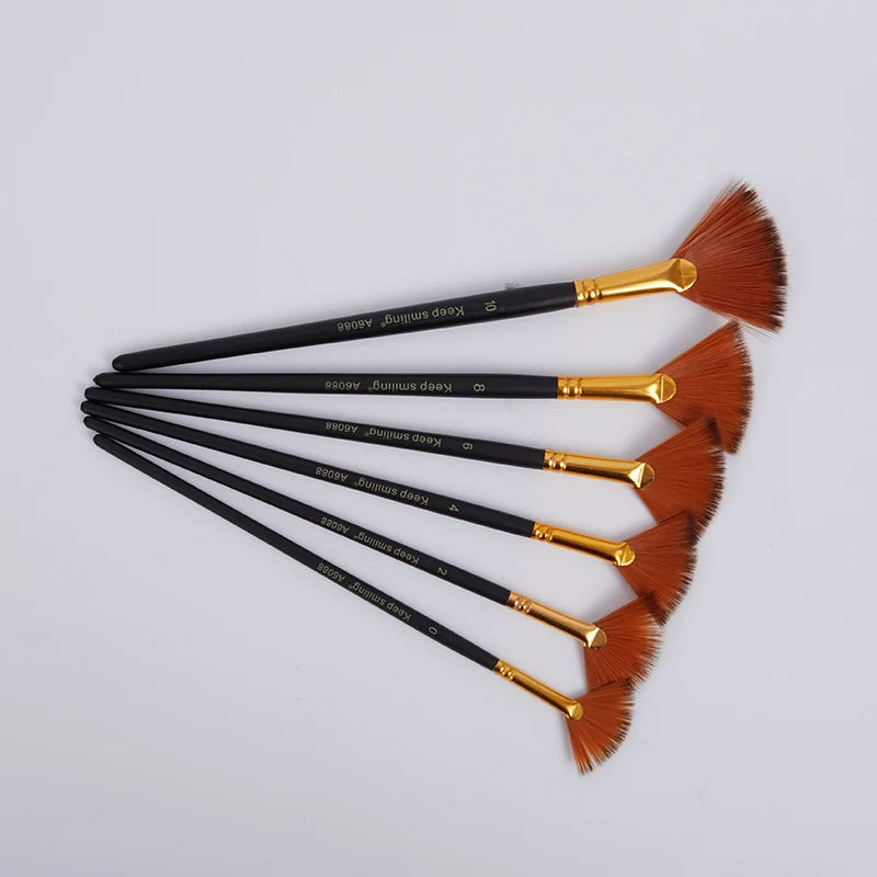 Fan shaped Nylon Hair Gouache Acrylic Watercolor Paint Brush for School Painting Drawing Painting Brush Art Supplies 6Pcs/Set