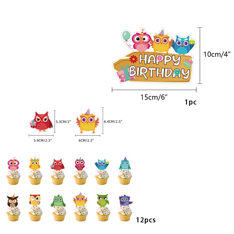 لافتة على شكل بومة حيوانية للأطفال، لوازم حفلات أعياد الميلاد، بالون علوي لتزيين الكيك، لافتة ديكور استحمام الطفل