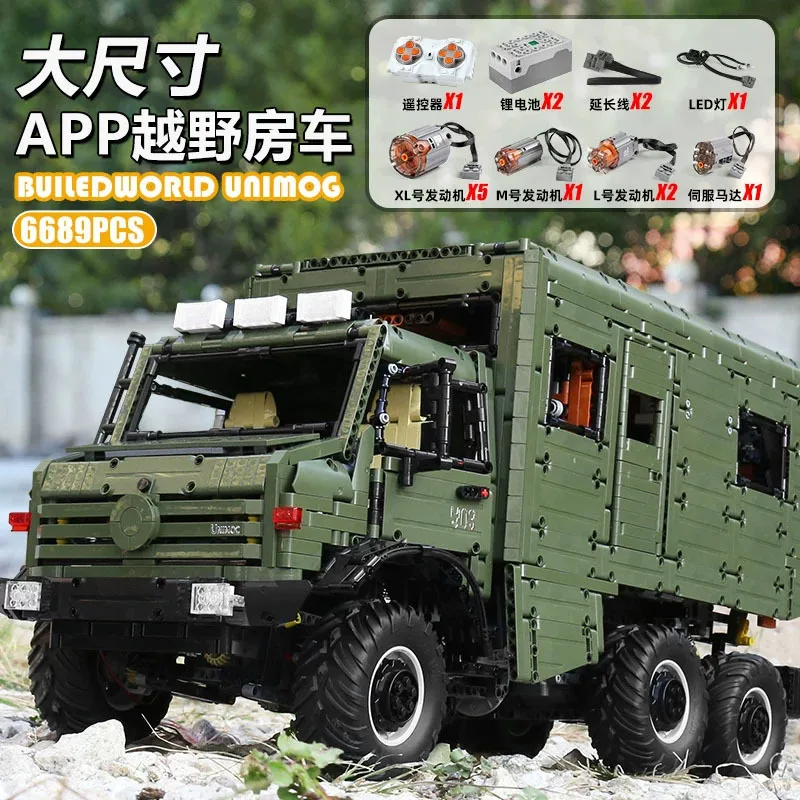 6689pcs J907 Off Road RV Building Blocks Camper Motorhome Model High Difficulty DIY Educational Bricks Toy Gift for Adult Boys
