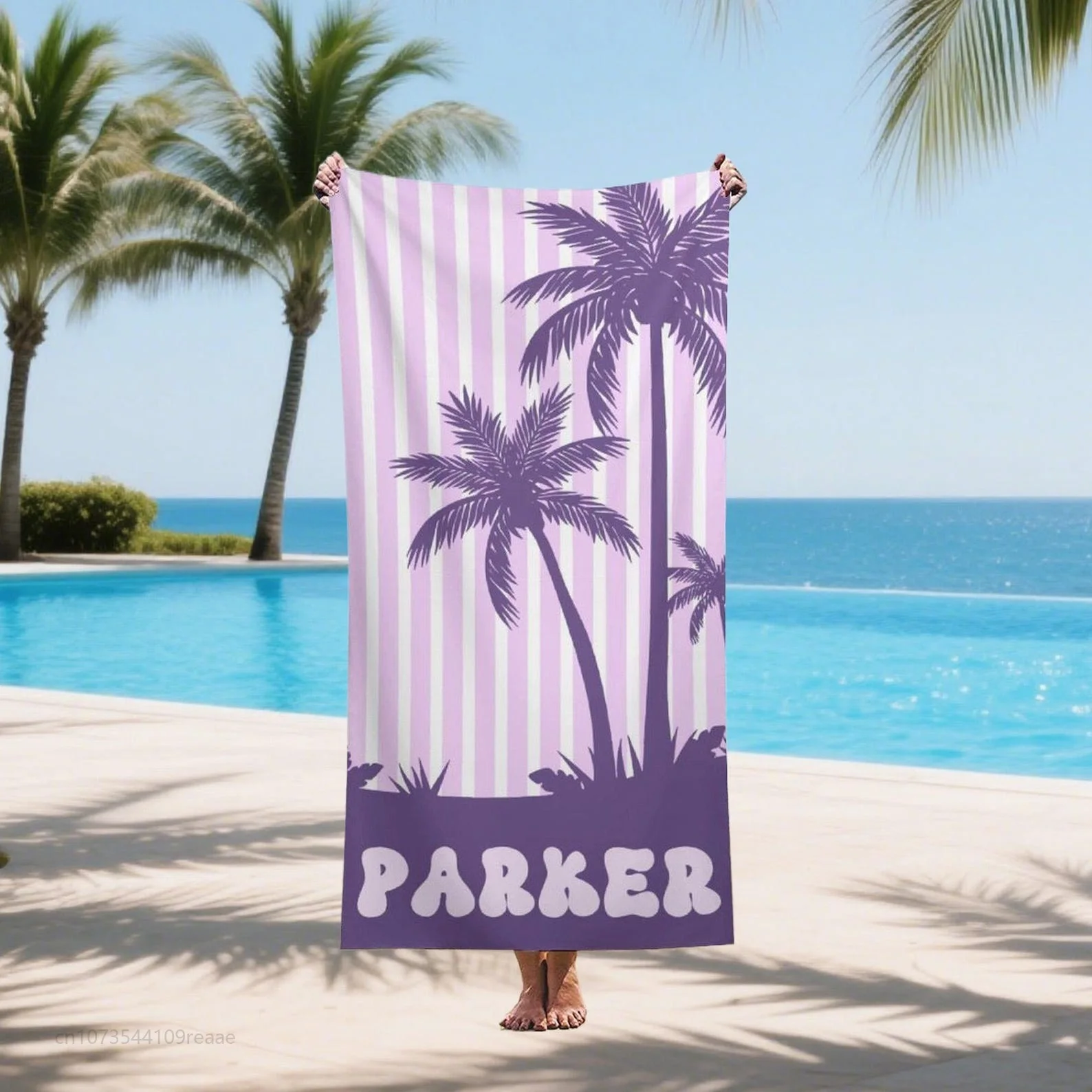 Personalized Palm Tree Striped Towel Vacation Beach Gift