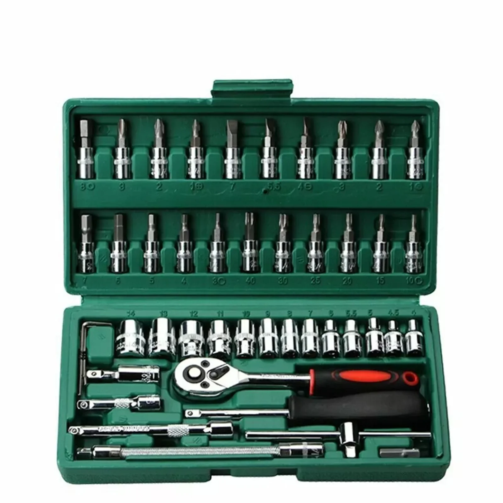 46Pcs Socket Set Car Repair Tool Ratchet Torque Wrench Kit 1/4