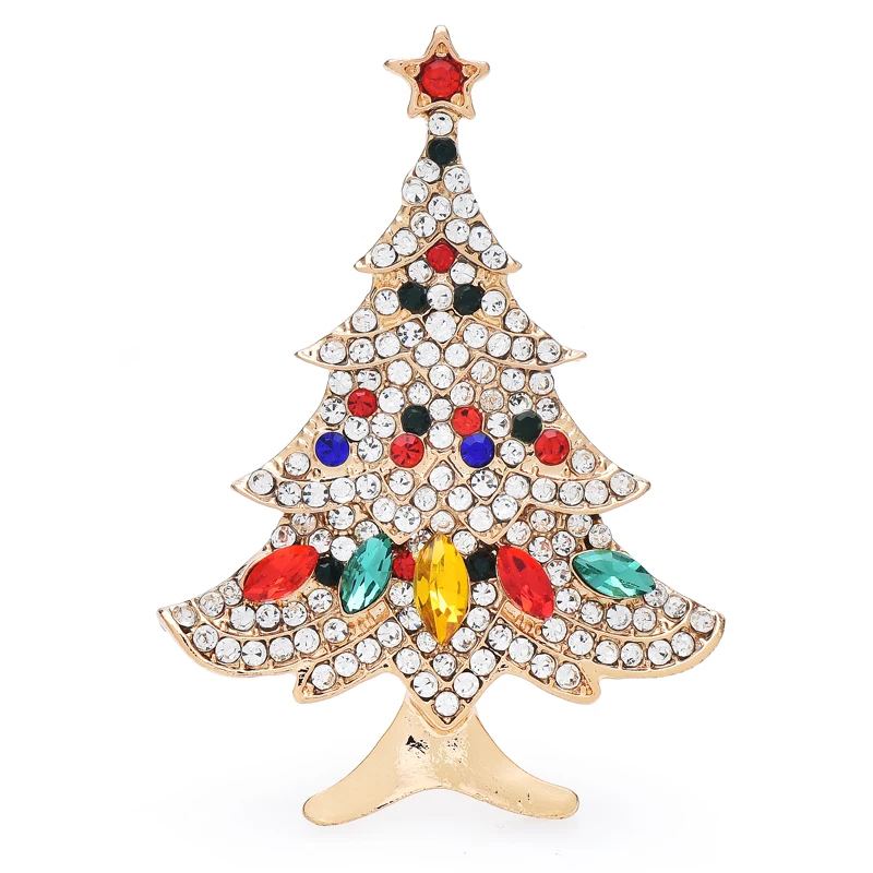 

Wuli&baby Shining Christmas Tree Brooches For Women Unisex Rhinestone New Year Plants Party Brooch Pins Gifts