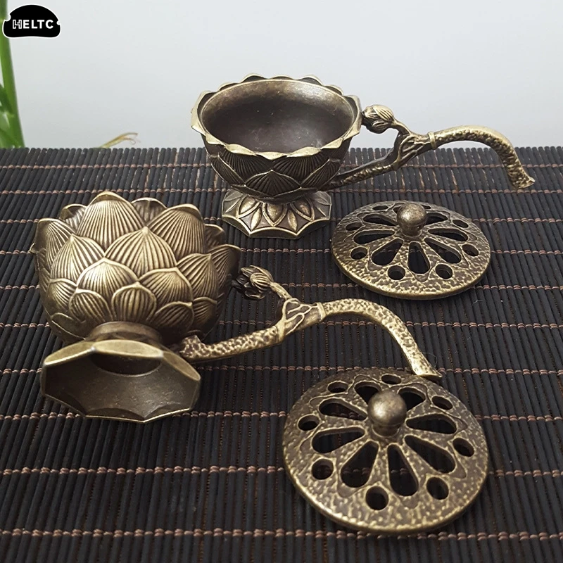 1pcs Metal Lotus Incense Burner Bowl Incense Holder With Handle Yoga Meditation Home Decor Ancient Style Alloy Incense Burner