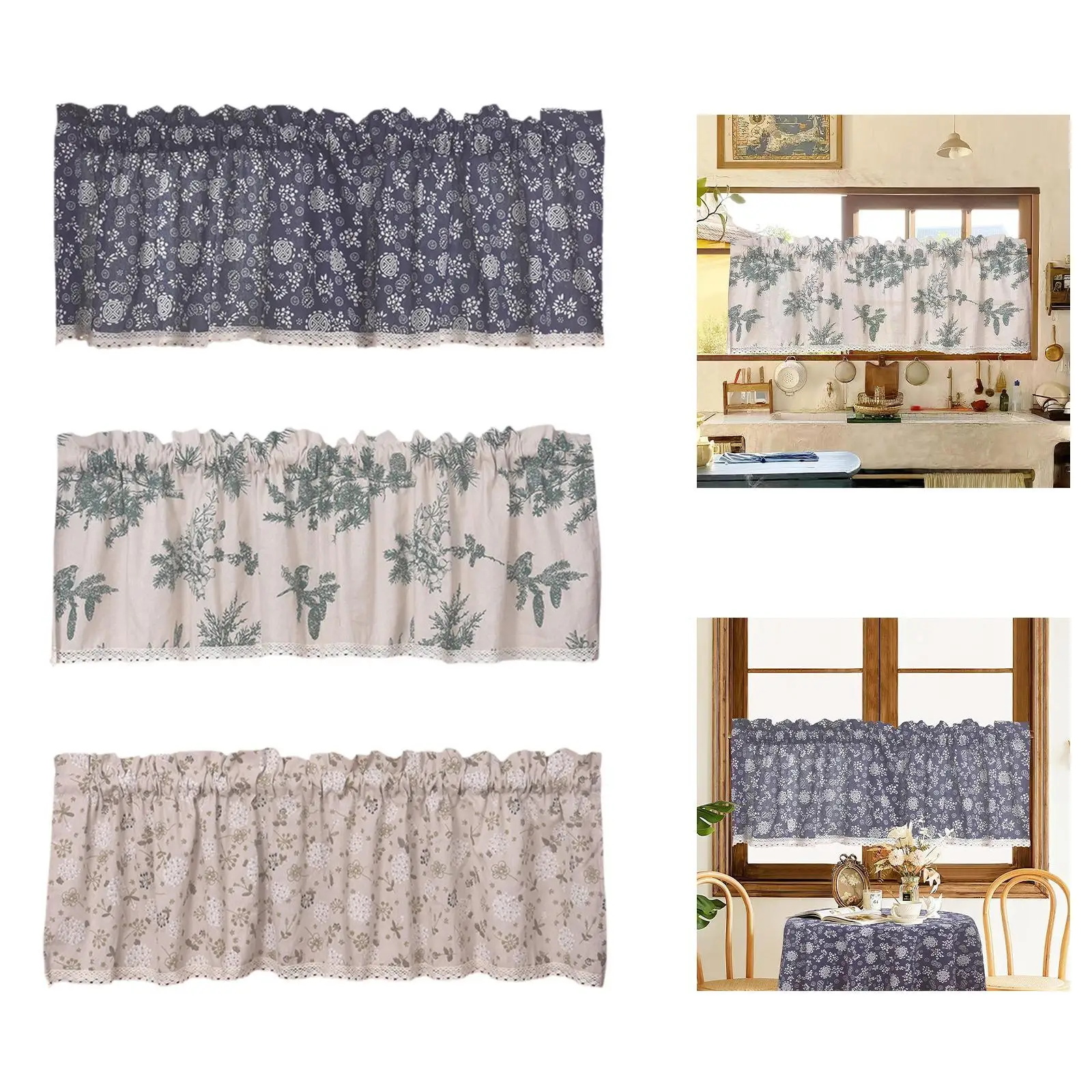 Valance Curtain Rod Pocket 54 x 24 inch Decorative for Living Room Dorm Door