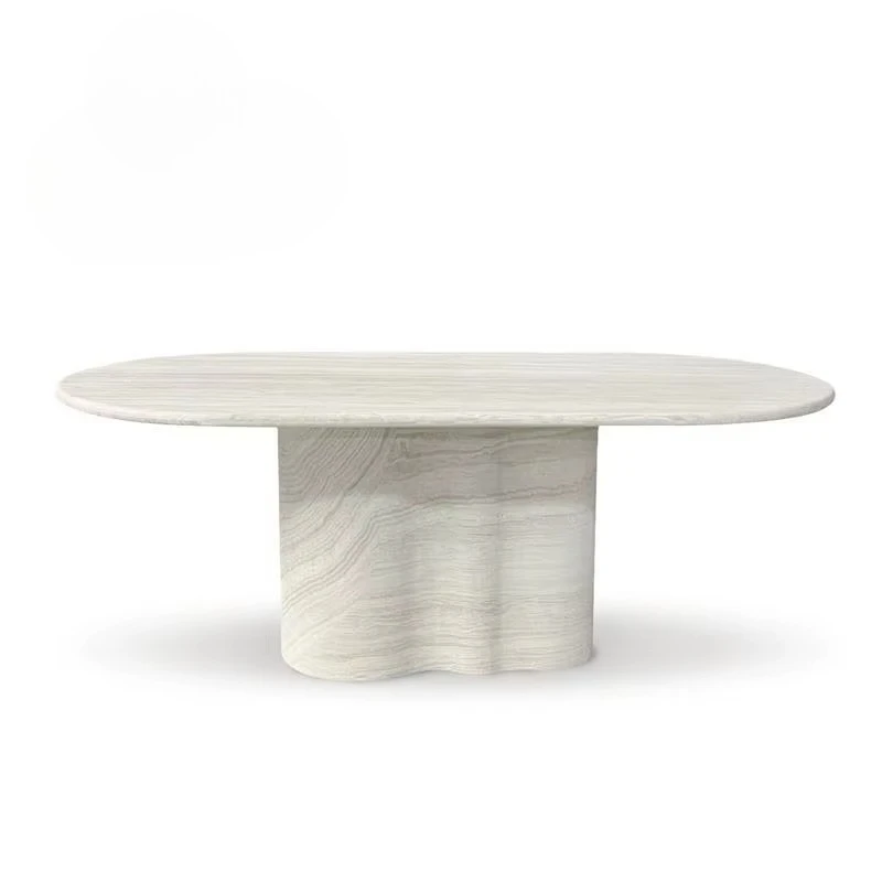 Modern Slate Outdoor Garden Gazebo Oval Talks High-quality Dining Table Natural Marble Travertine And Chairs Set