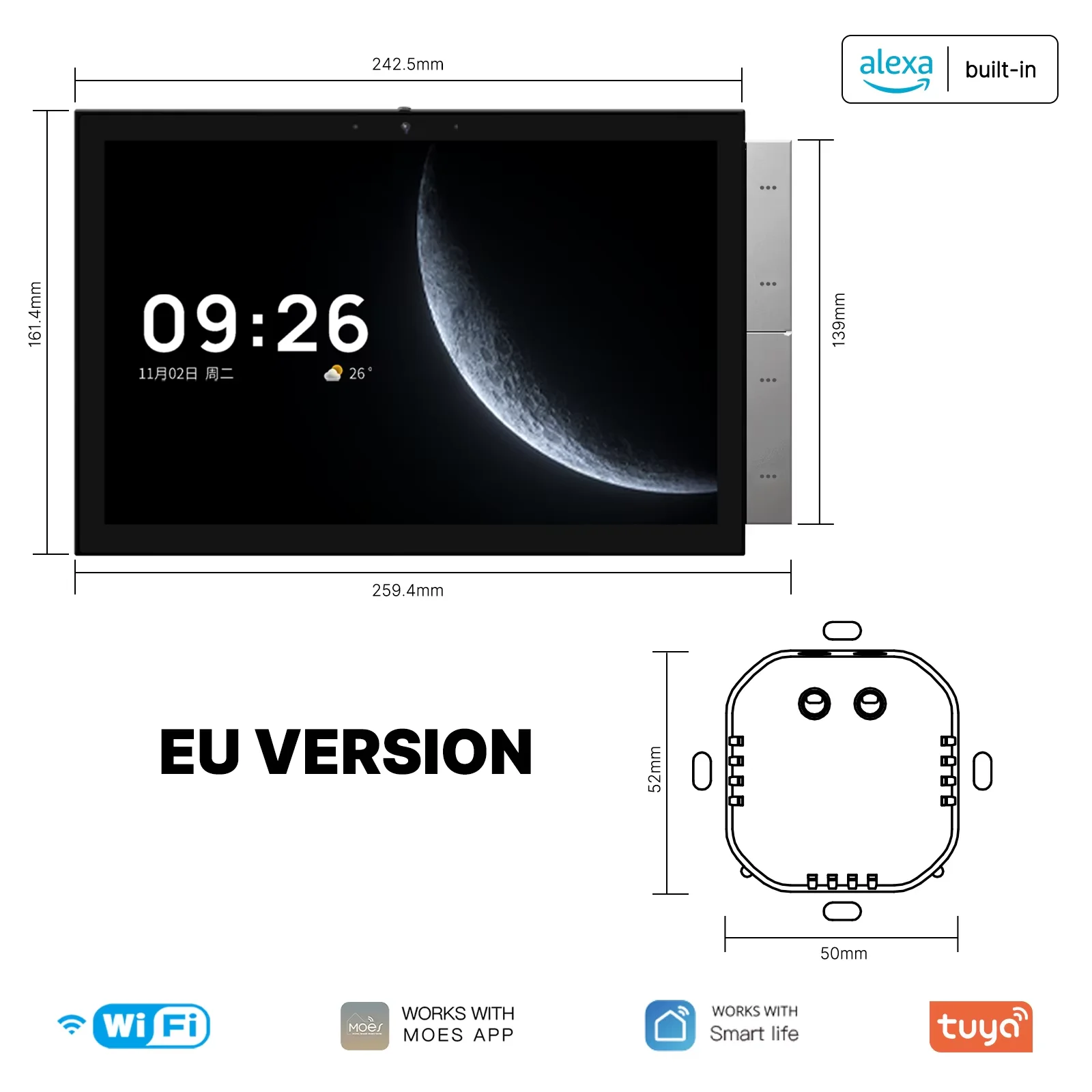 MOES Tuya Smart Home-bedieningspaneel Max 10,1 inch touchscreen met Bluetooth Zigbee Gateway Ingebouwde gebouwintercom Compatibel