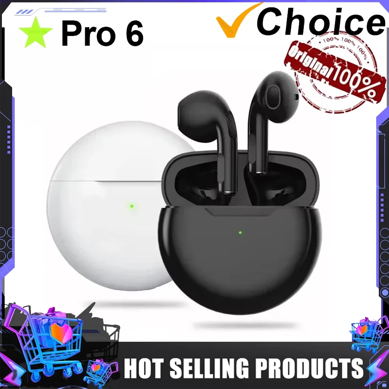 VIKEFON TWS Pro6 หูฟังบลูทูธหูฟังพร้อมไมโครโฟน 9D หูฟังสเตอริโอสําหรับ Xiaomi Samsung Android ชุดหูฟังไร้สายบลูทูธ