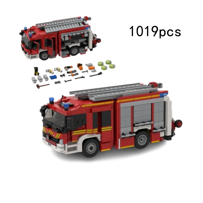 Spot small particle MOC-137461 fire truck rescue truck ladder creative puzzle model building block gift ornament