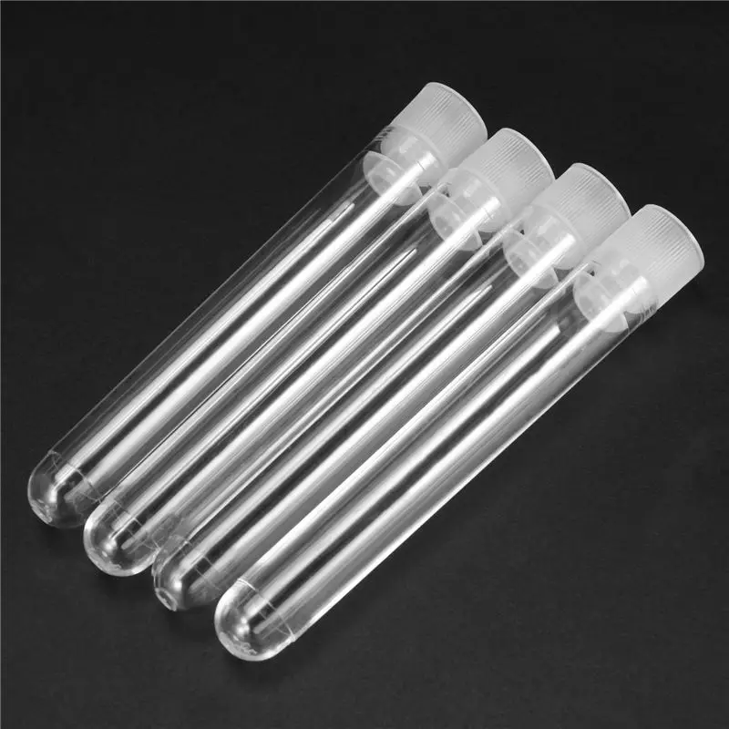 AEE3-800Pcs Clear Plastic Test Tubes With White Screw Caps Sample Containers Bottles Push Caps 12X75mm