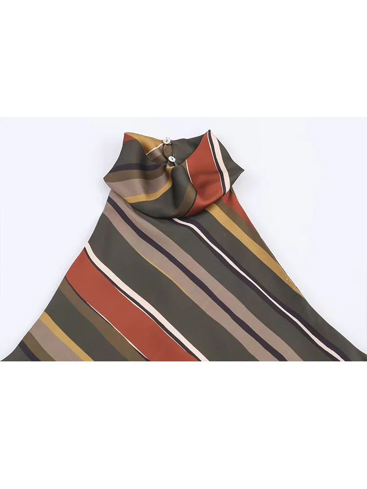 

HH Summer Woman Fashion Elegant Slim High Street Top Women Stripes Multicolor Sleeveless Top Sexy Chic Asymmetric Short Top