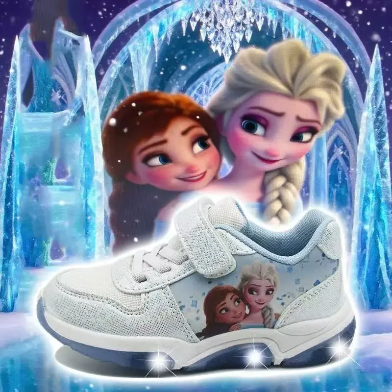 

Весенне-осенняя повседневная обувь для маленьких девочек, светящиеся кроссовки с принтом «Холодное сердце» и Анны и Эльзы, детские спортивные кроссовки для бега, евро 26-30