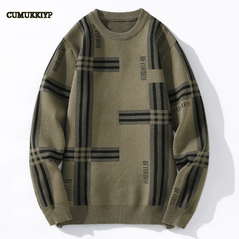 CUMUKKIYP Mens Pullovers Sweaters Males O-Neck Long Sleeved Striped Clothing Warm Pullover Fashion