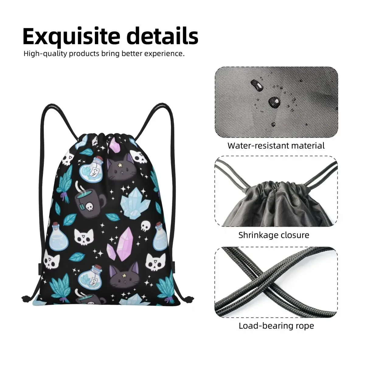 Sacos personalizados de ervas e bruxas para homens e mulheres, mochilas de treinamento de ioga, Halloween Witchy Spooky Cat Sports Gym Sackpack