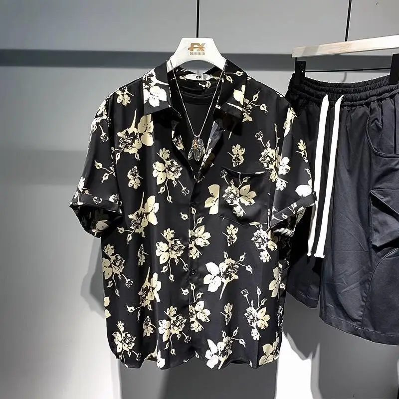 

plus Size 300 Pou American Retro Floral Print ort Sve irt Cuban Collar Five-Quarter Sve Men's Women's Summer irt