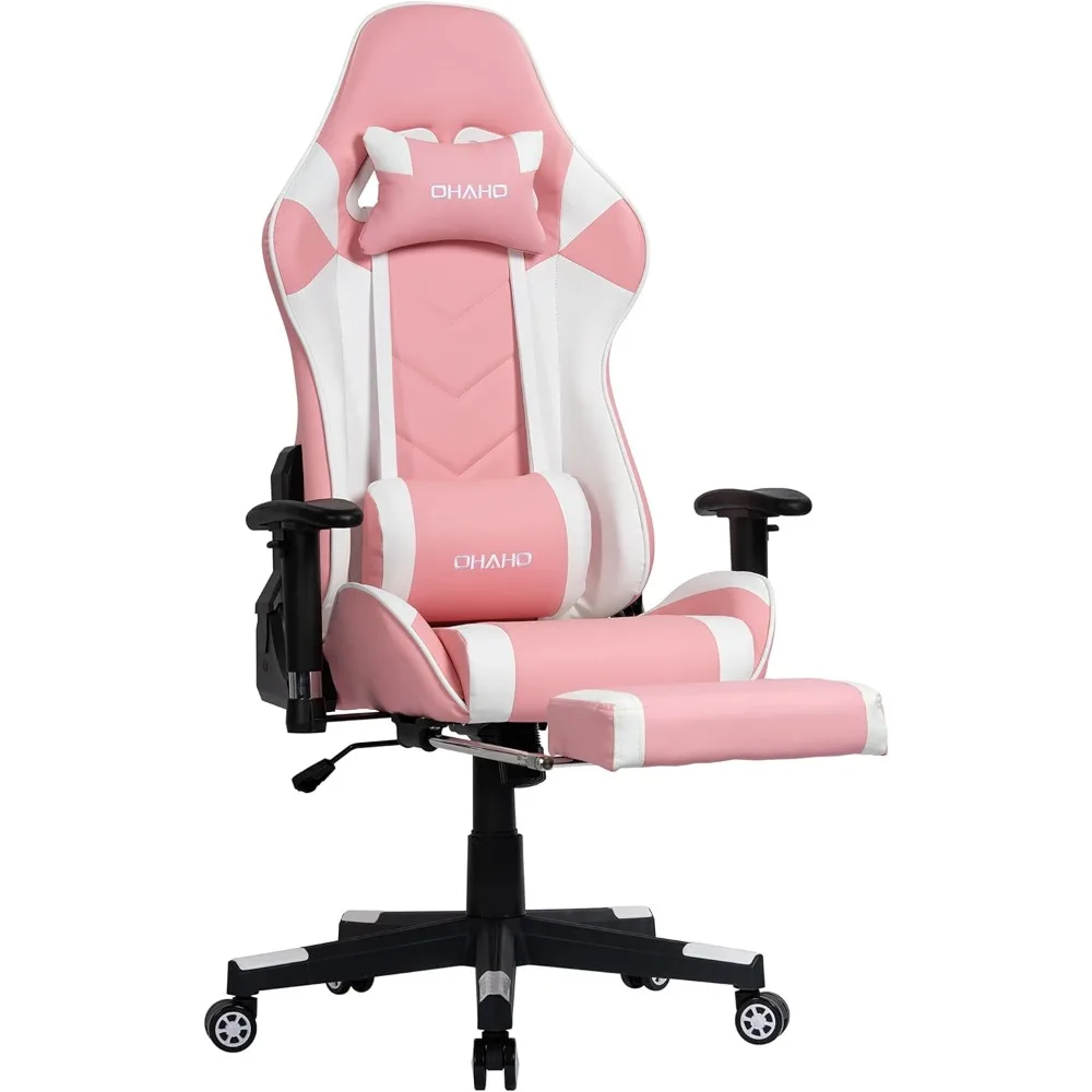 

OHAHO Gaming Chair Racing Style Office Chair Adjustable Massage Lumbar Cushion Swivel Rocker Recliner High Back Ergonomic