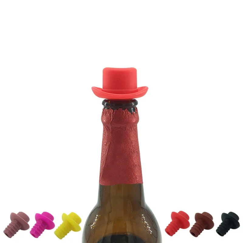 Silicone Bottle Stopper for Bottles Cap Wine Cork Wine Pourer Stopper Silicone Caps Cute Top Hat Fresh-keeping Gel Wine Stoppers