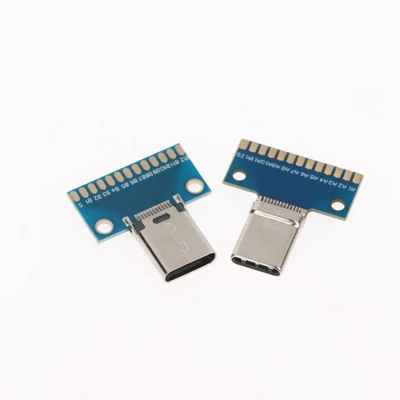 New 2Pcs USB 3.1 Type C Connector 24P Male Female Plug Receptacle Adapter To Solder Cable Test Board PCB DIY Adapter