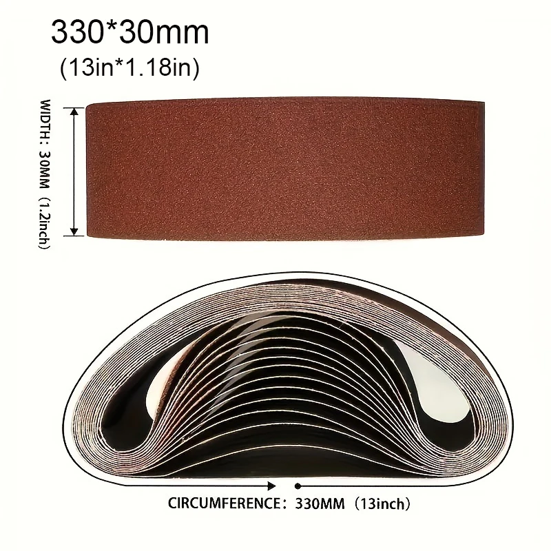 15 correas abrasivas de 30 x 330 mm - Tamaño de grano 60/80/120/240/400 - para lijar, limar, moler y desbarbar