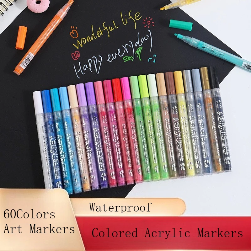 

12-60 Colors Art Markers Water Based Pigments For Painting Drawing DIY Glass Wood Stone Back To School Gift Art School Supplies