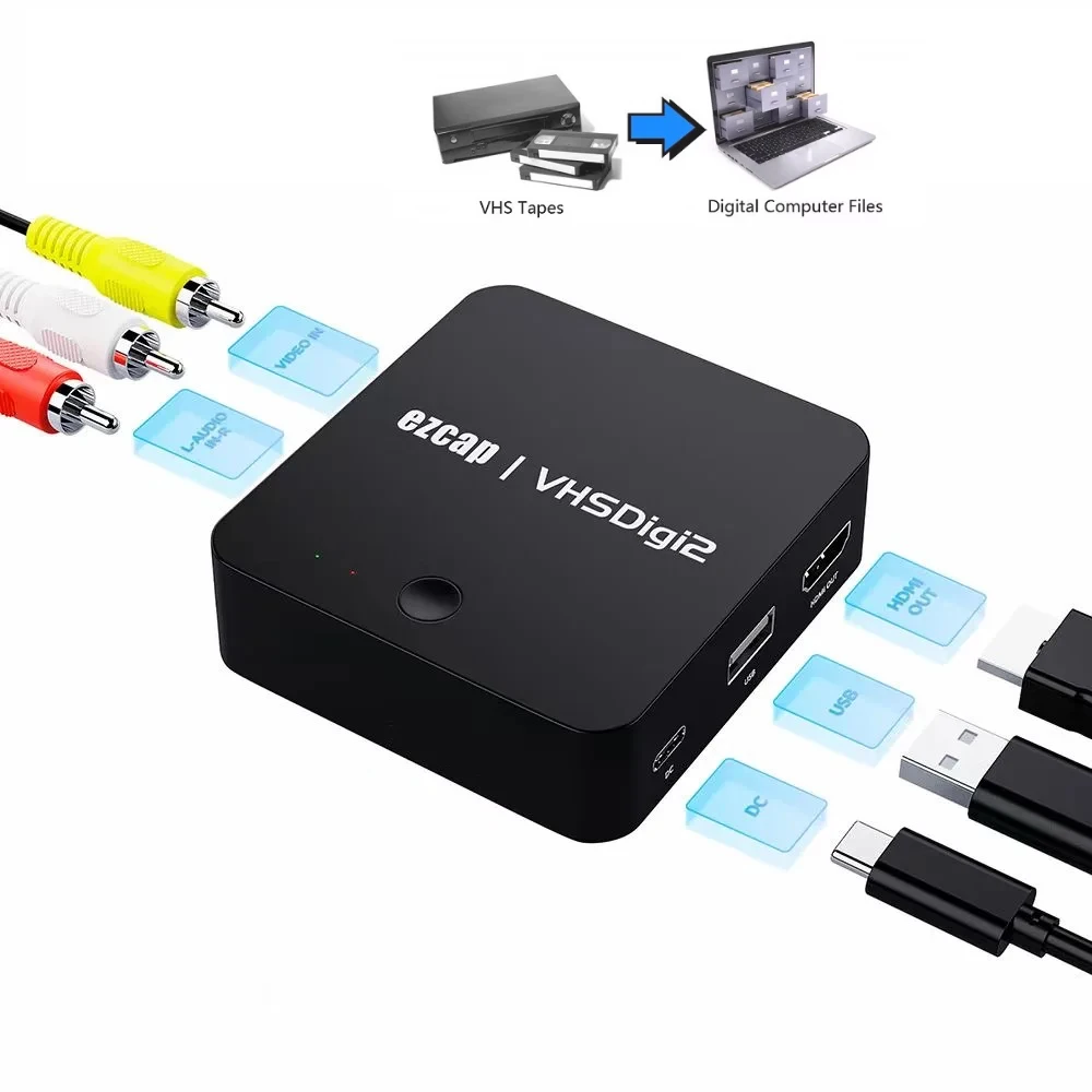 مسجل فيديو تناظري AV التقاط VHS إلى أشرطة فيديو محول رقمي ينقل إلى التنسيق الرقمي إلى USB لـ Hi8، DVD، VCR، DVR #1