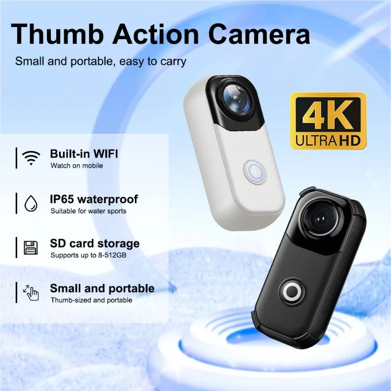Cámara Deportiva Mini 4K Ultra HD WiFi, Resistente al Agua IP65, Portátil, de Bolsillo, para Ciclismo al Aire Libre, Vlog y Grabación de Video