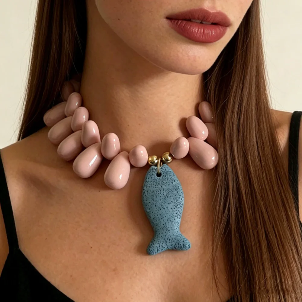Fashionable And Trendy Necklace For Women Stone Starfish Small Fish Irregular Neck Chain Punk Jewelry Accessories