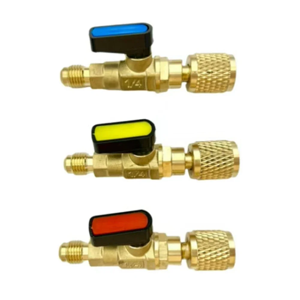 1/4 SAE Male To 5/16 SAE Female Ball Valve Adapter For R410A R32 R454B HVAC Air Conditioning Charging Hose Fitting Tool