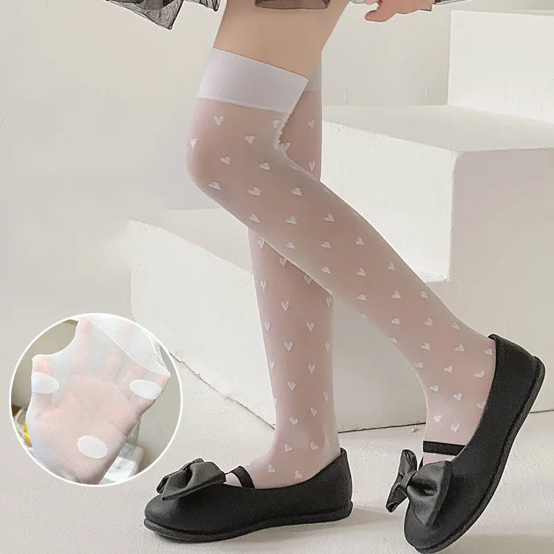 

Children's Socks White Knee Length Socks for Kids Summer Black Silk Love Dots Lolita Lolita Girls Socks Baby Girl Accessories