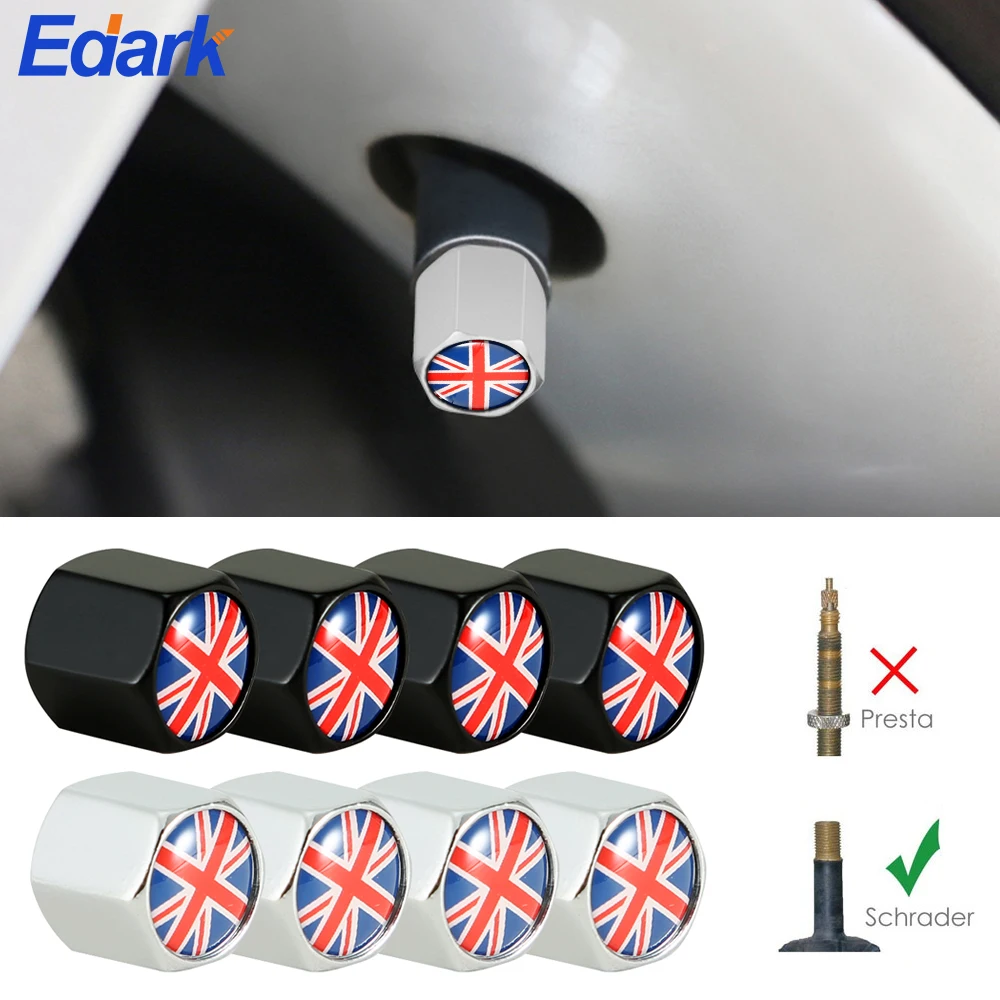 

4Pcs/Set England UK Britain Flag Logo Emblem Tire Stem Caps Tyre Accessories Valve Caps Car Styling for VW Audi Toyota Honda BMW