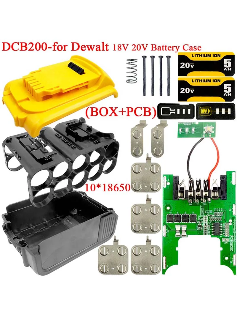 Obudowa baterii litowej DCB200 10*18650 do elektronarzędzi, pudełko do przechowywania, płytka PCB z obwodem zabezpieczającym do obudów baterii litowo-jonowych Dewalt 18V — 2
