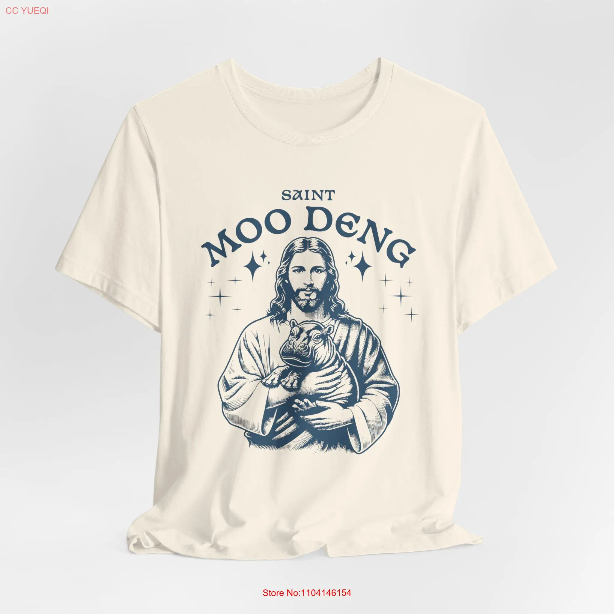 

Футболка Moo Deng Saint Meme Baby Hippo Забавный бегемот Рождество с длинными или короткими рукавами