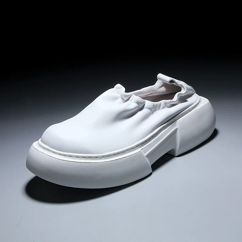 Fashion Genuine Leather Men's Loafers Punk Board Shoes Trendy Personalized Comfort Casual Sporty Shoes Flat Platform Slip On