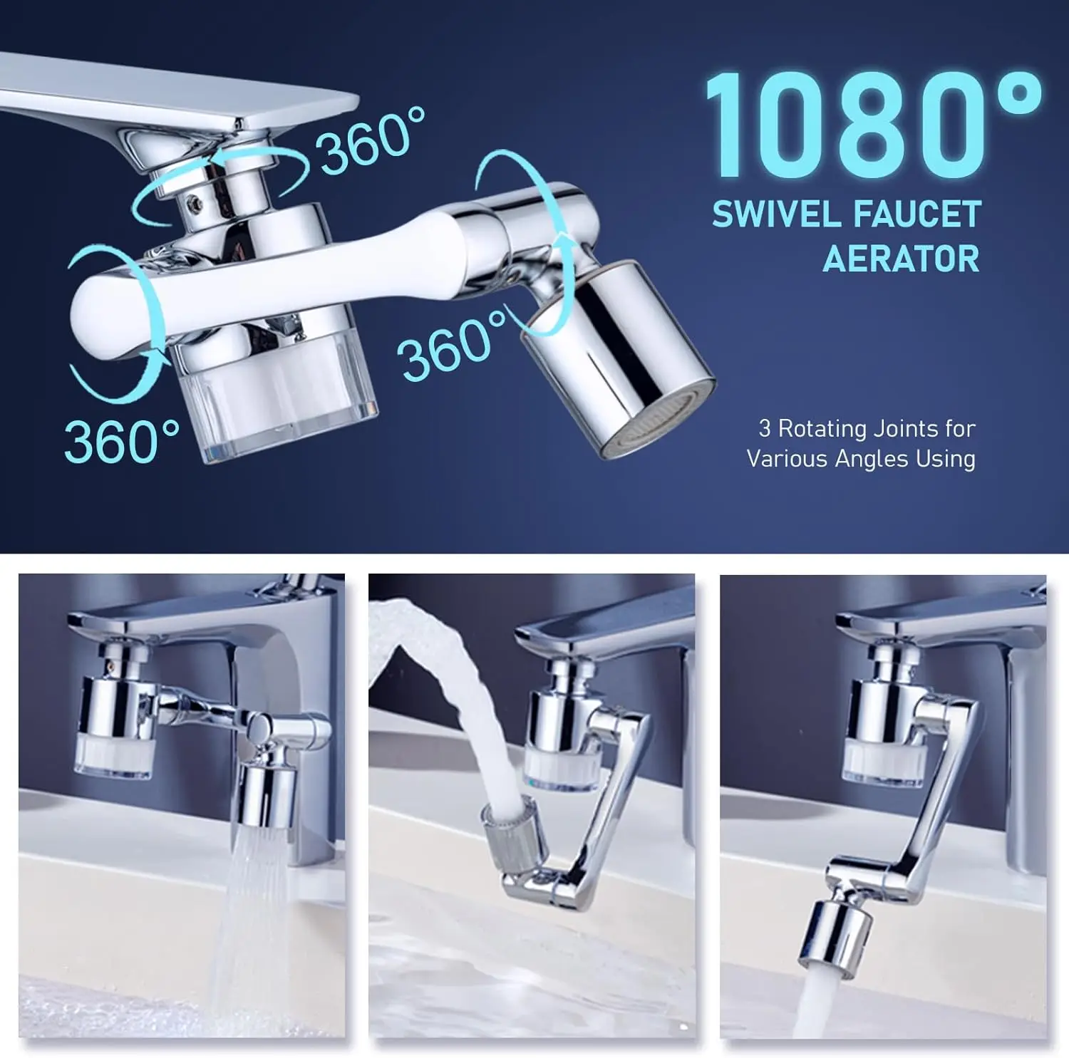 Metal Kitchen Faucet Extender Universal 1080° Rotate Nozzle Two Modes Swivel Bubbler Aerator Filtered Robot Arm Faucet Extension
