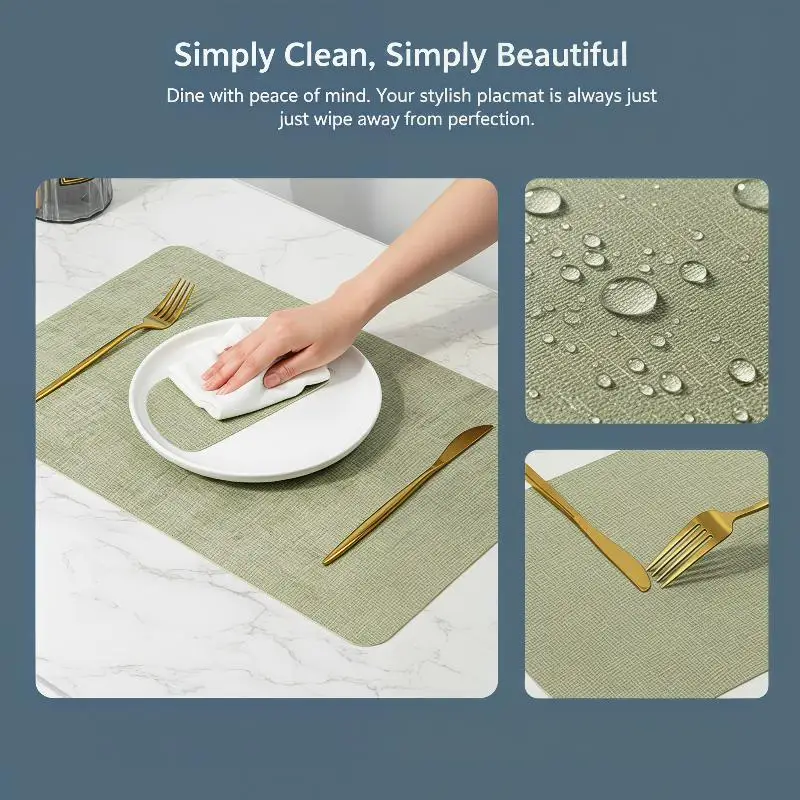 PU Leather Table Mat Nordic Style Waterproof Oilproof Heat Resistant Retro Placemat for Dining Kitchen Restaurant