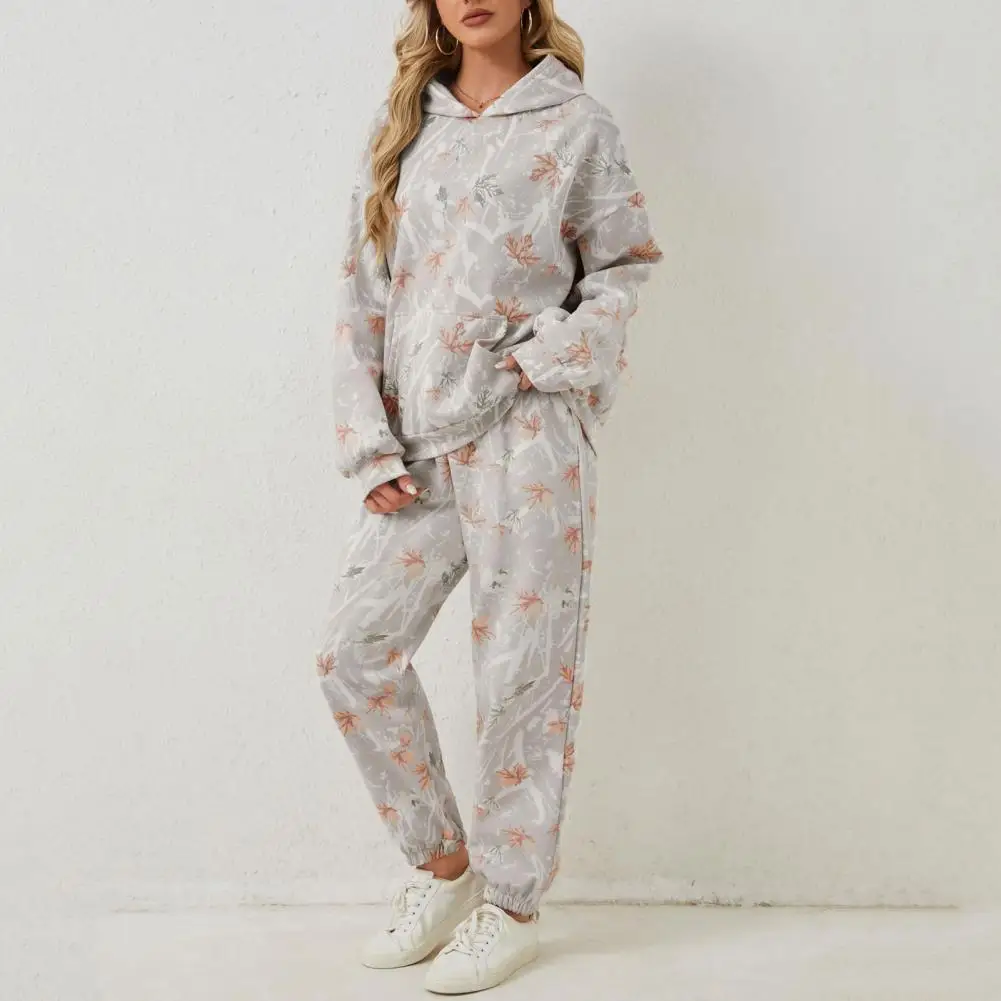 Women Hoodie Pants Suit Long Sleeves Camouflage Print Hoodie Sweatpants Set Winter Tracksuit Ankle-banded Pants Sport Hoodie Set