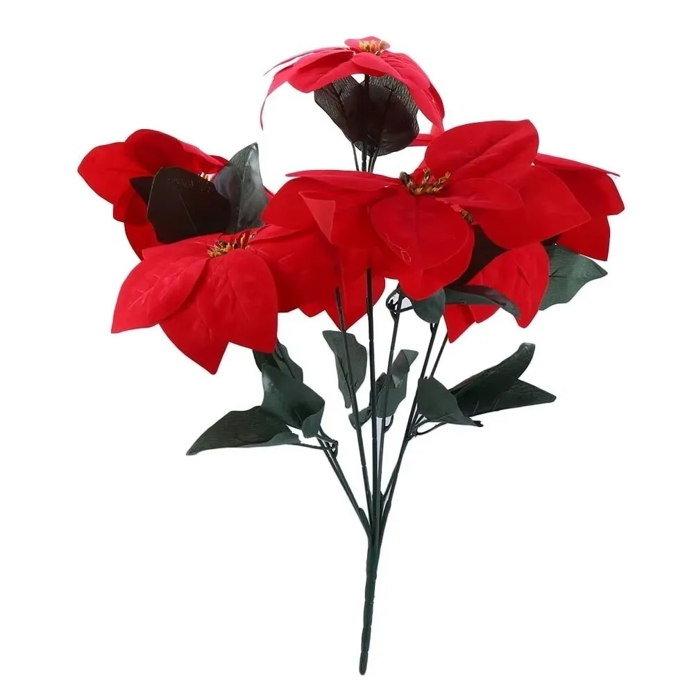 

Flower Arrangements Artificial Poinsettia Bouquet 5/7 Forks Real Touch Faux Poinsettia Stems Faux Silk DIY