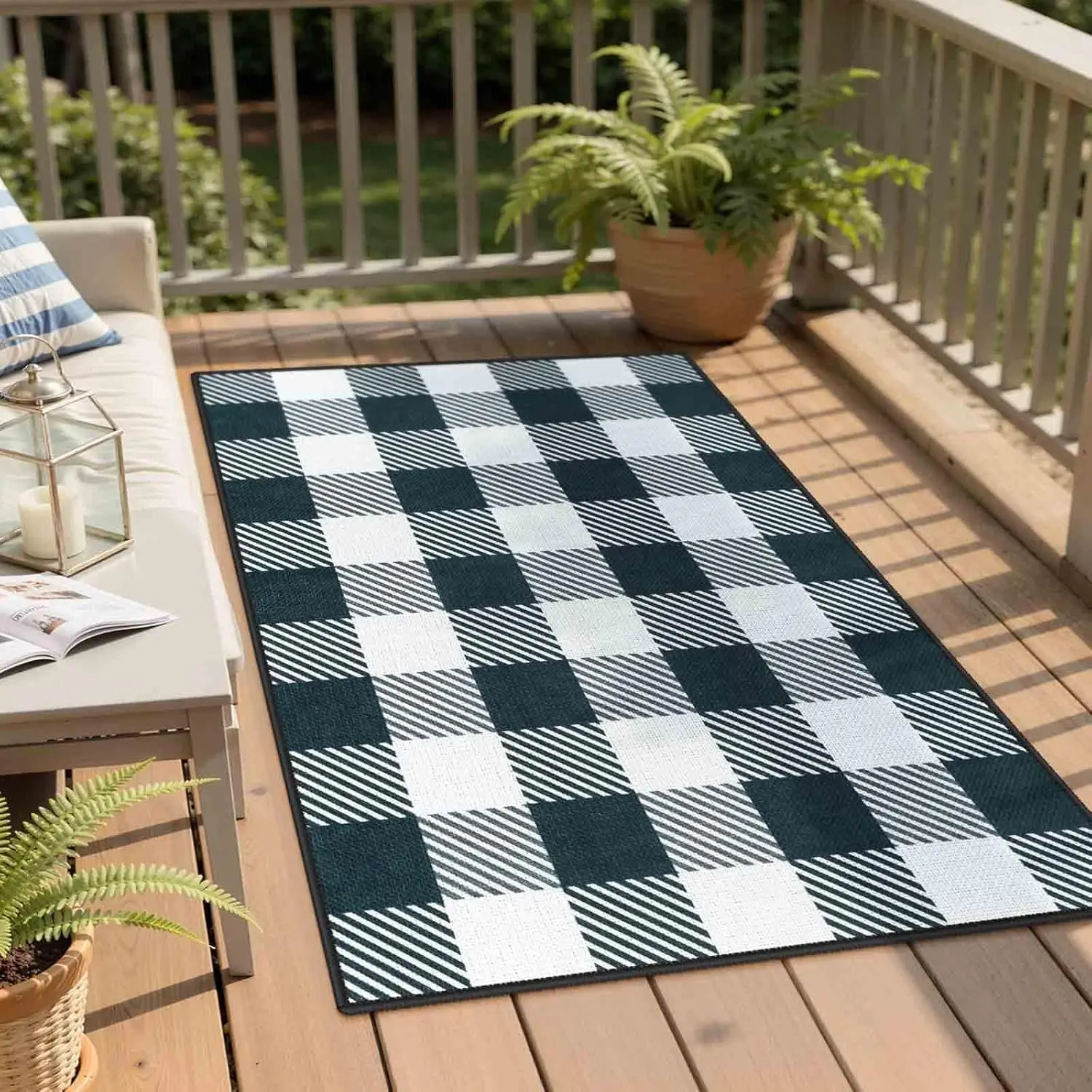 

Non Slip Buffalo Plaid Outdoor Rug-Easy Jute Black and White Checkered Front Door Mat, Washable Entryway Rugs Indoor Entrance