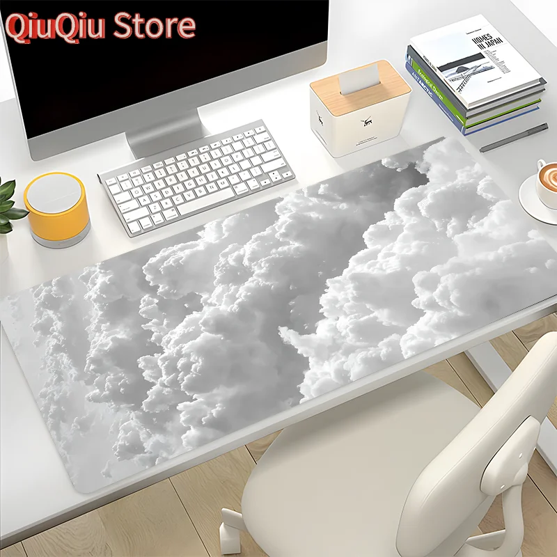 Weiße Wolken-Mausmatte 900x400x3MM Computer-Schreibtischunterlage Tastaturunterlage Naturkautschuk Rutschfeste Büro-Mausmatte Desktop-Zubehör