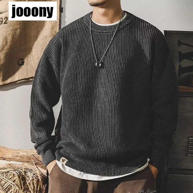 Korean Spring Autumn Solid Sweaters Simple Loose Fit Men Street Wear Mens Clothes Knitted Sweater Men Pullovers Fashion Sweaters