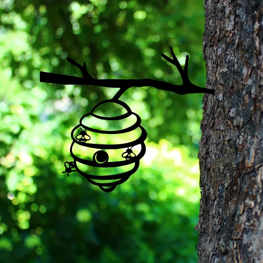 2D Metal Add a Magical Touch to Your Garden with this 1pc Metal Bee Hive Stake Branch Goblin Silhouette Iron Art Decor