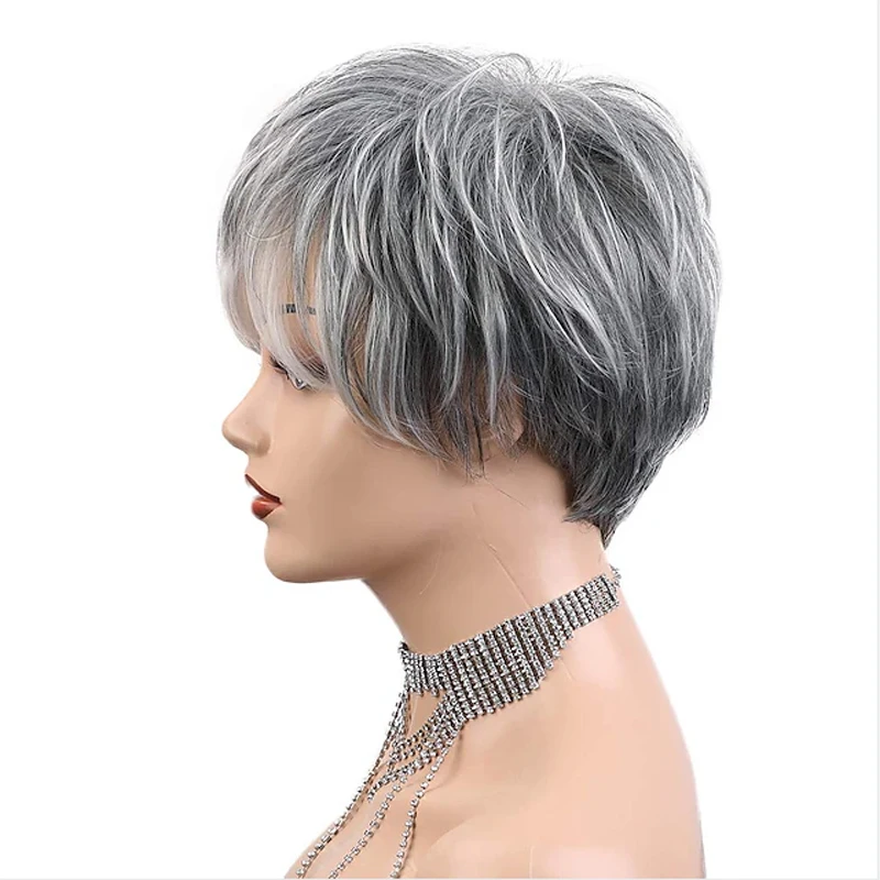 HAIRJOY Synthetic Hair Short Curly Pixie Cut Wigs for Women Pretty Short Gray Wigs Easy Care Wigs