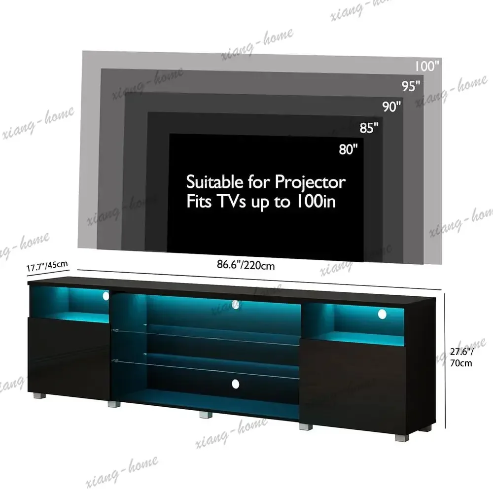 ls86.6 Large LED TV Stand for 80 90 100In TV, High Glossy Black TV Stand for Living Room Suitable for Projector,Modern Gaming TV