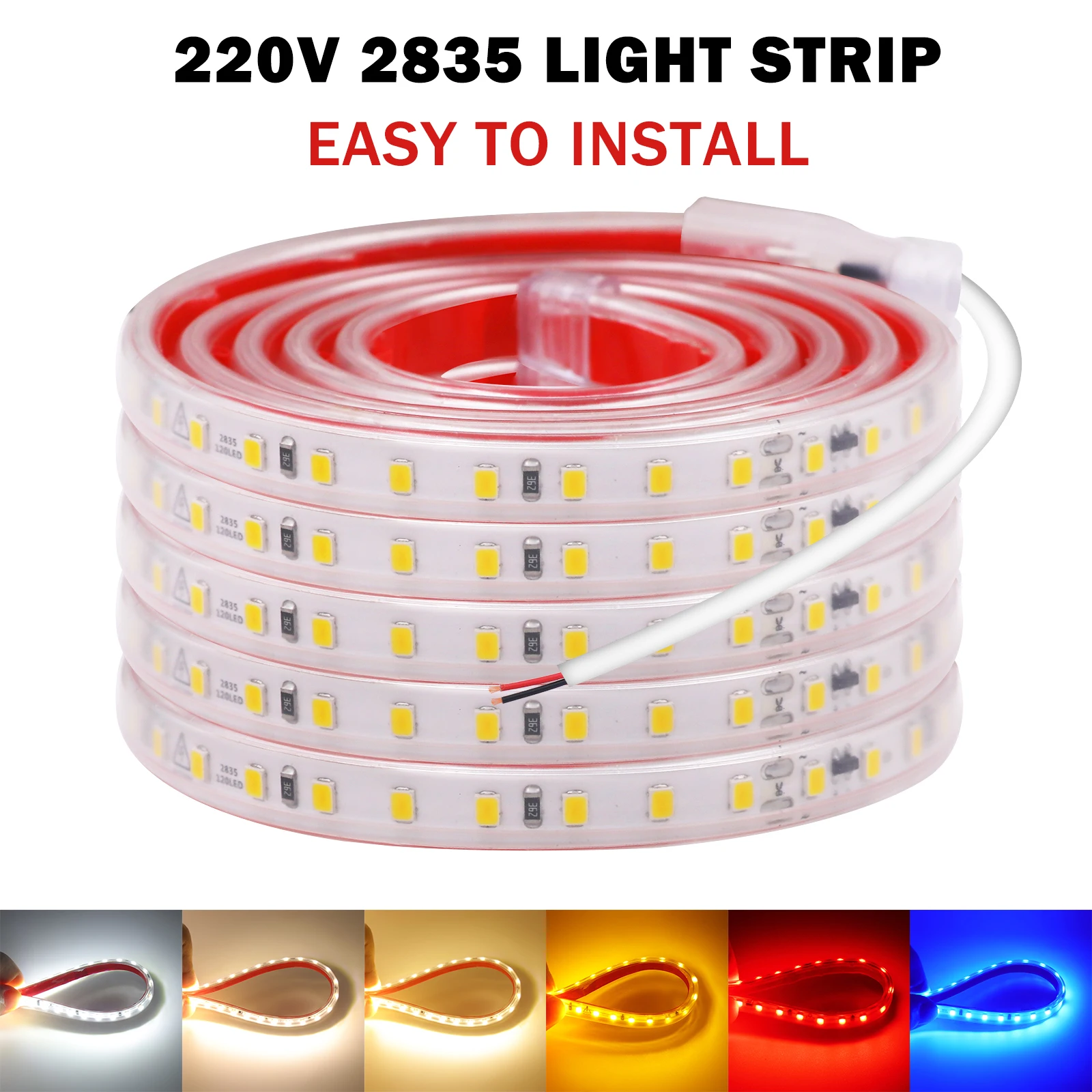 AC220V 230V Led Strip Light 2835 120LEDs/m Red Ice Blue Green Yellow Pink Flexible And 10CM Cuttable Soft Adhesive Tape Lamp Bar