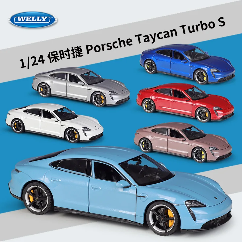 WELLY 1:24 Porsche Taycan Turbo S Alloy Die-Cast Model - Official Licensed High-Performance Sports Car with Opening Doors