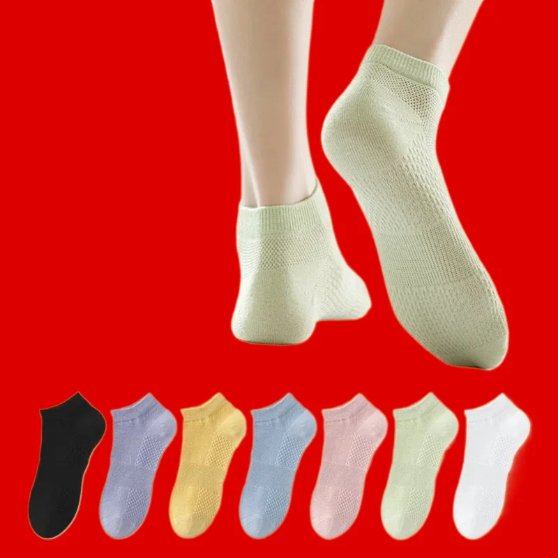 

5/10 Pairs Cotton Socks Honeycomb Cushioning Sock Antibacterial Deodorizing Women's Socks High Quality Women's Mesh Boat Socks