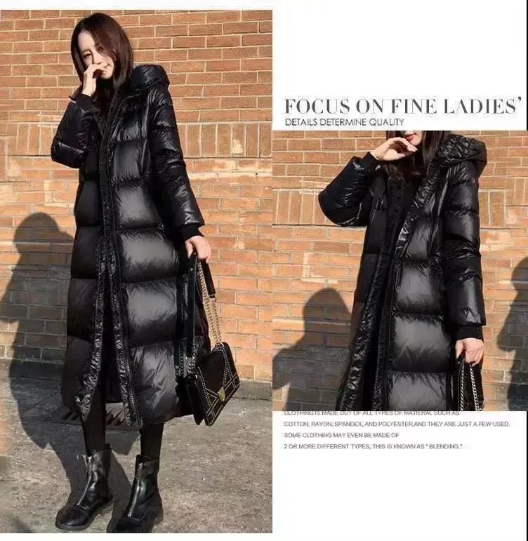 2023 Winter Black Women Hooded Parkas X-long Jackets Casual Thick Warm Windproof Coat Female Outwear Streetwear Oversize 4XL