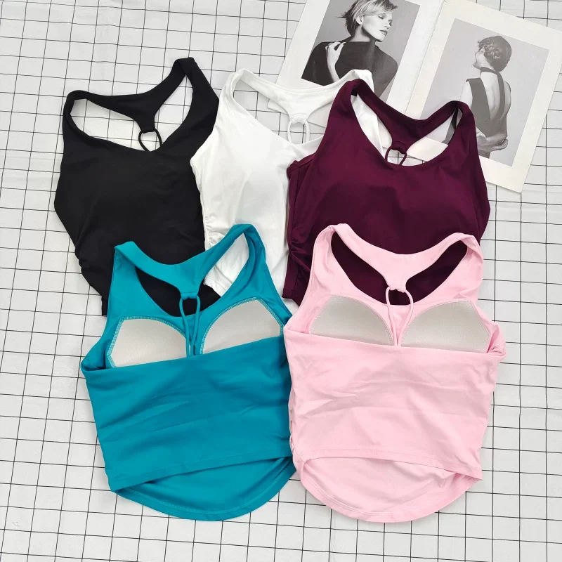 Women's Cutout Back Ruched Waist Yoga Tank Top Spaghetti Strap Fixed Cups Breathable for Gym Workout